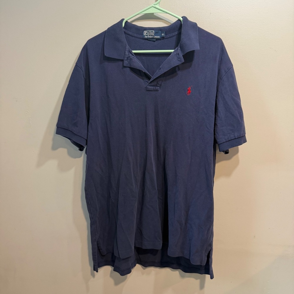 Polo Ralph Lauren Navy Blue Short Sleeve Cotton Pique Polo Shirt XL Red Pony